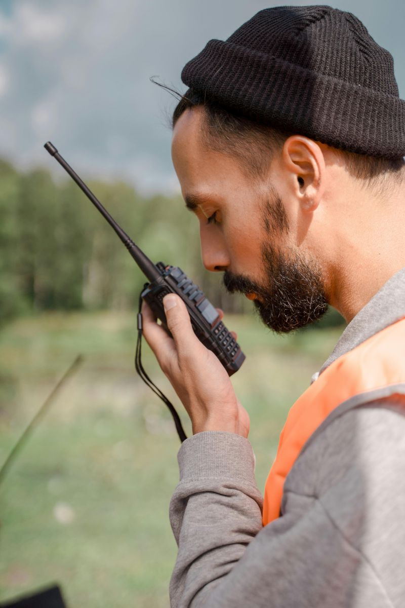 Festival staff using a two-way radio